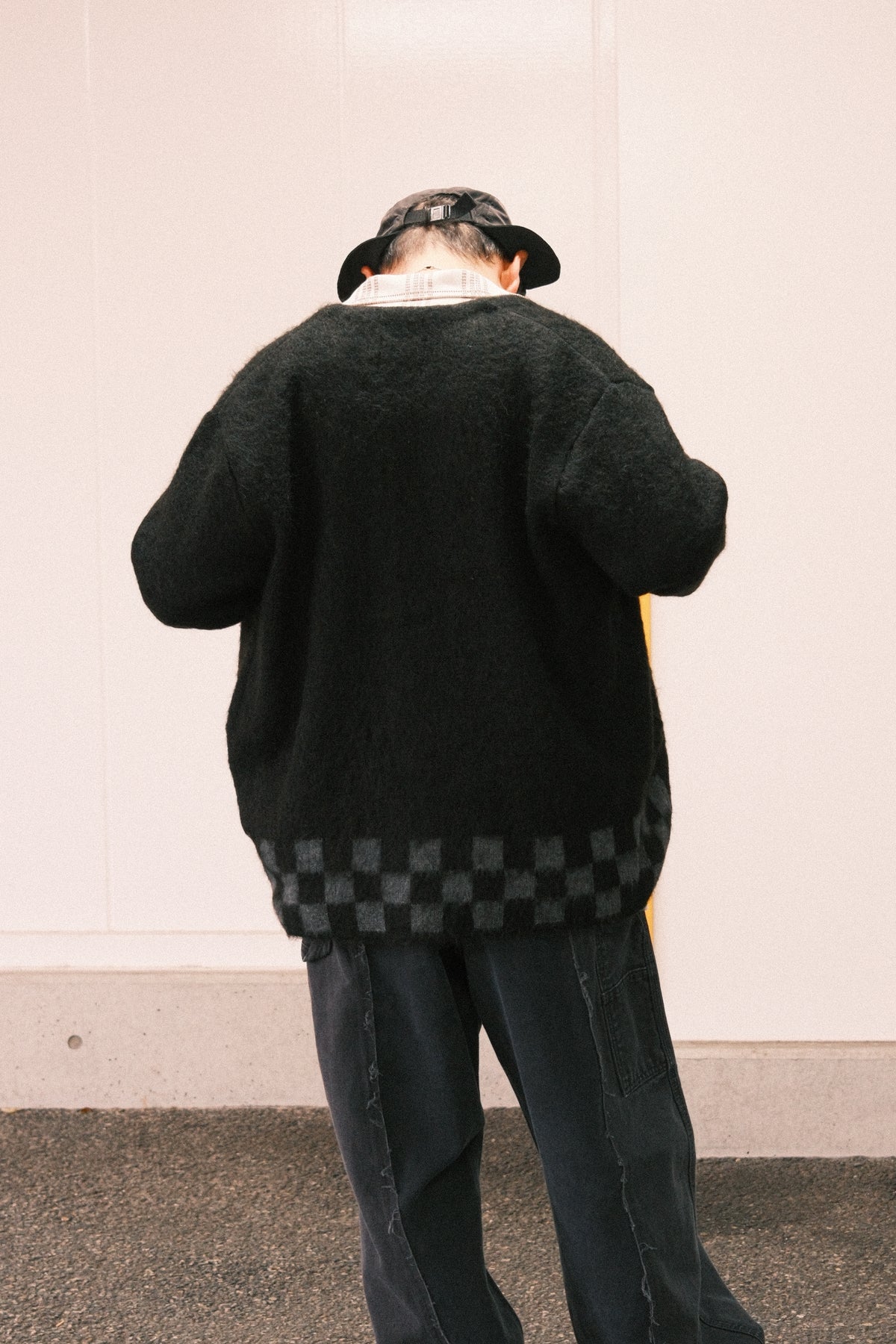 TODAY edition : CHECKER MOHAIR CARDIGAN / BLACK