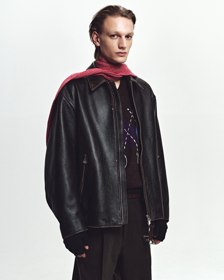 JOHN MASON SMITH / JANE SMITH : COW LEATHER VINTAGE FINISHED ZIP BLOUSON