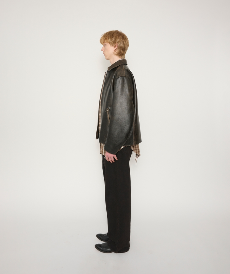 JOHN MASON SMITH / JANE SMITH : COW LEATHER VINTAGE FINISHED ZIP BLOUSON