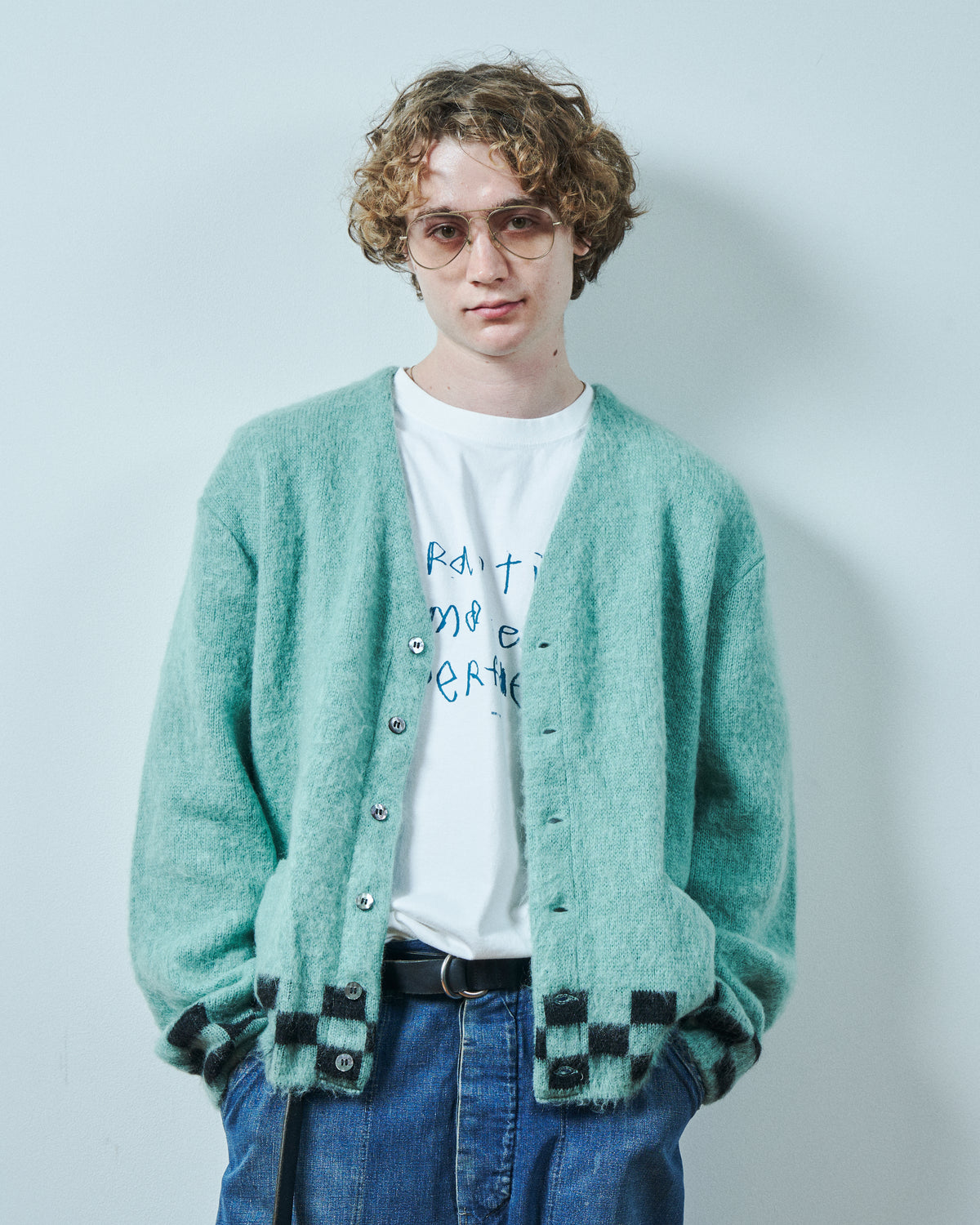 TODAY edition : CHECKER MOHAIR CARDIGAN / BLUE