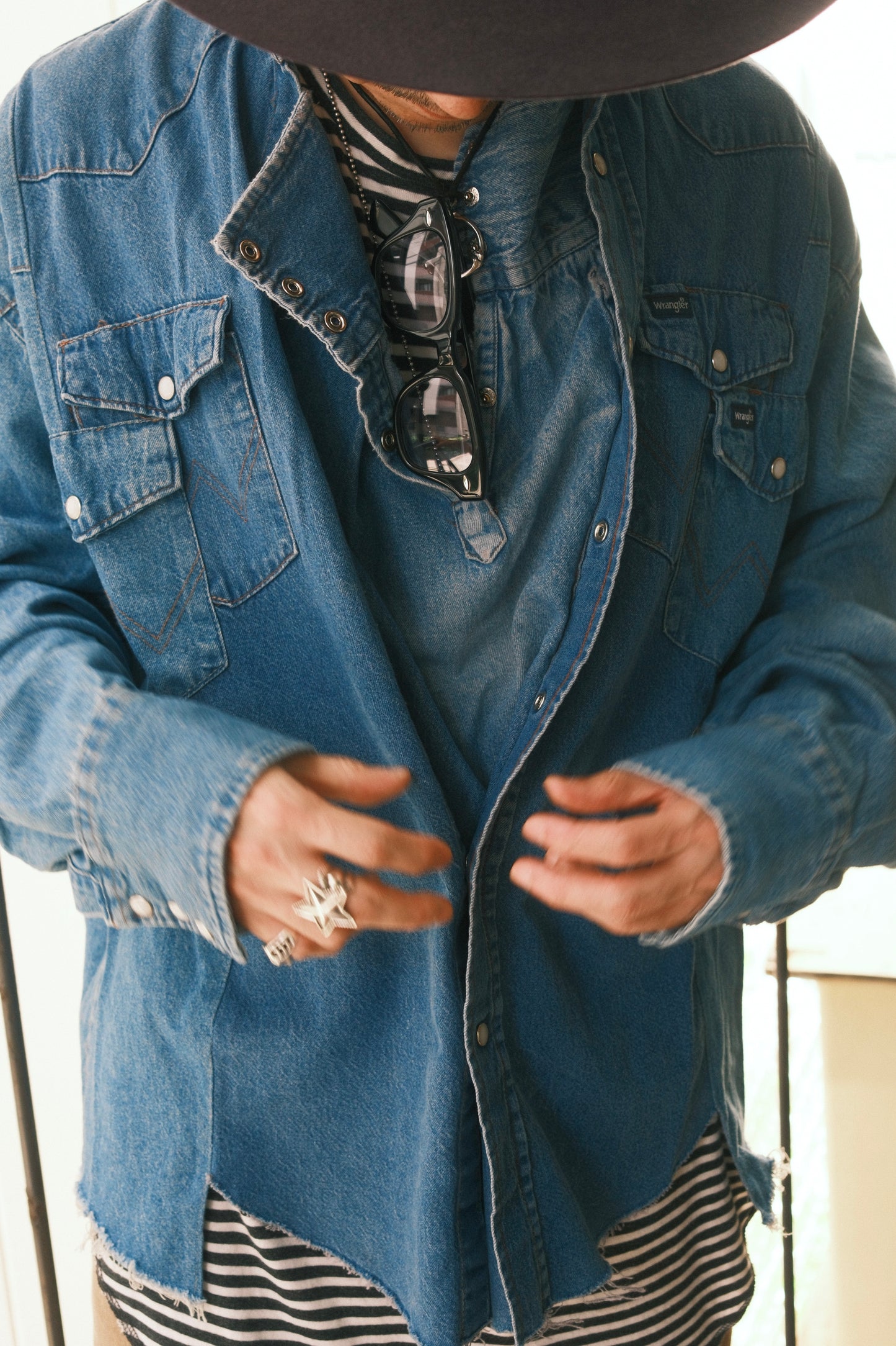 OLDPARK : SLEEVE FRONT SHIRT (DENIM / Fサイズ-1)
