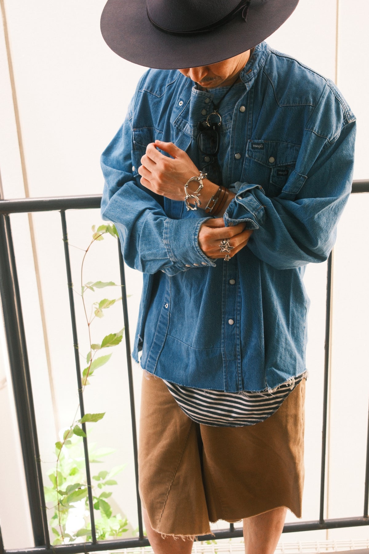 OLDPARK : SLEEVE FRONT SHIRT (DENIM / Fサイズ-1)