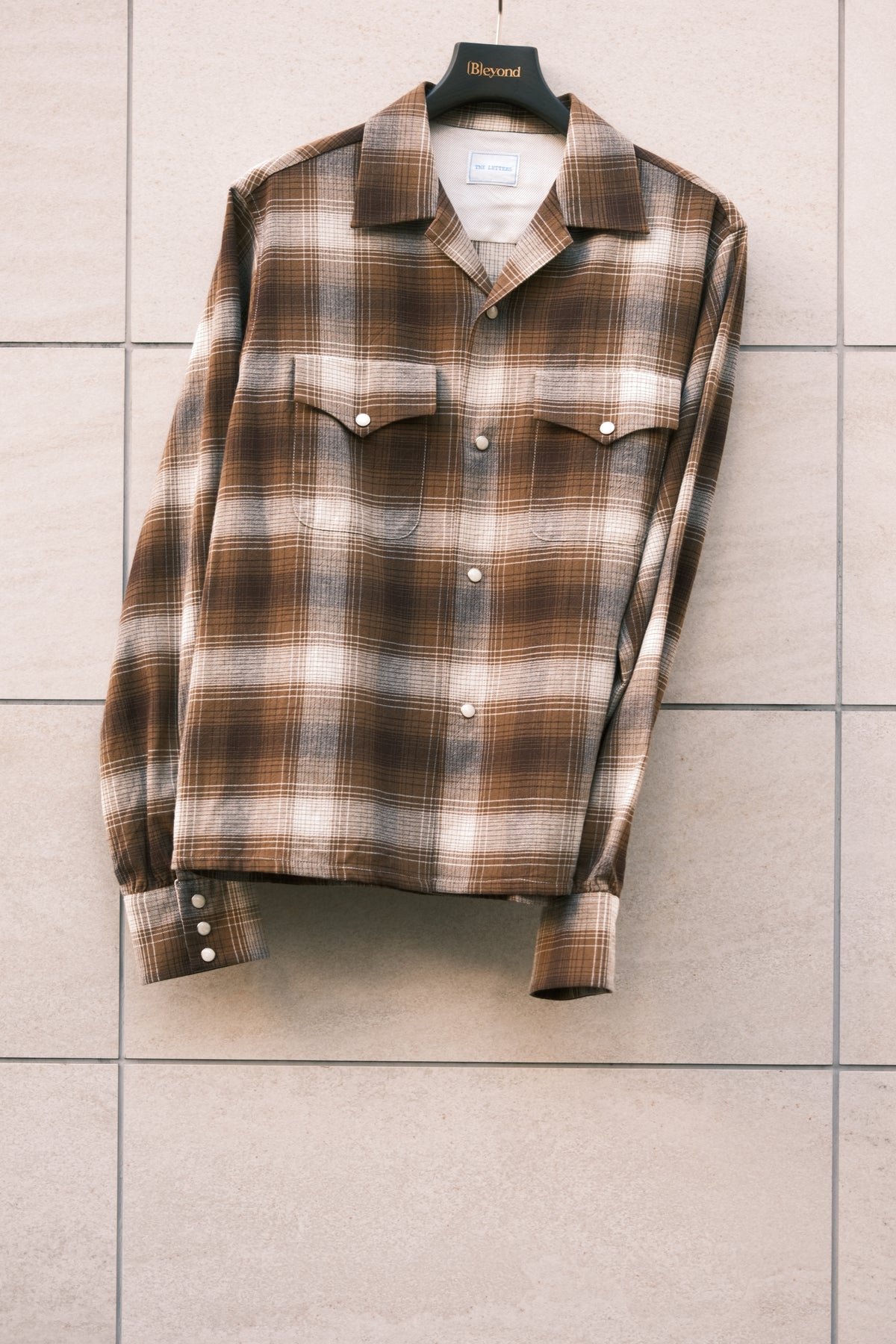 The Letters : OPEN COLLAR SHIRT -CHECK OPEN END YARN COTTON- / BROWN