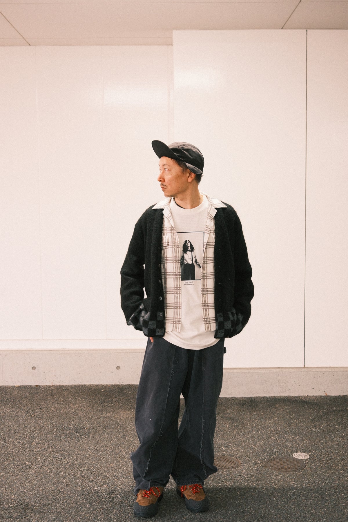 TODAY edition : CHECKER MOHAIR CARDIGAN / BLACK