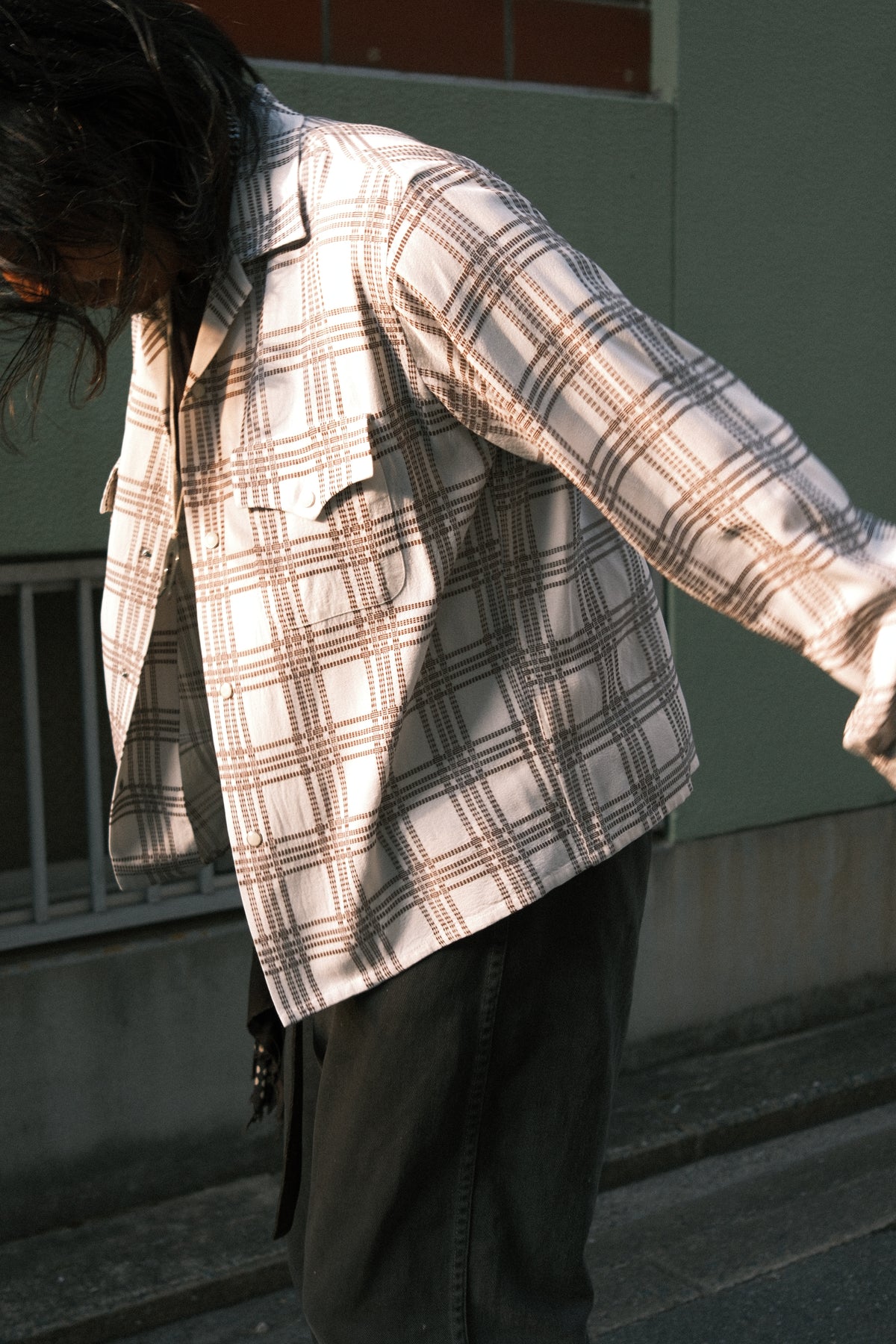 The Letters : OPEN COLLAR SHIRT -SASHIKO CHECK RAYON- / IVORY