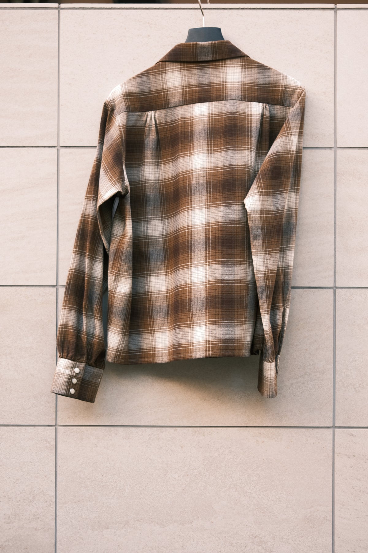 The Letters : OPEN COLLAR SHIRT -CHECK OPEN END YARN COTTON- / BROWN
