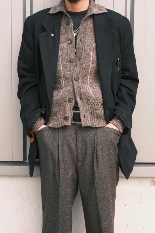 The Letters : 5G COW BOY TURTLENECK CARDIGAN -SHETLAND WOOL LINEN-