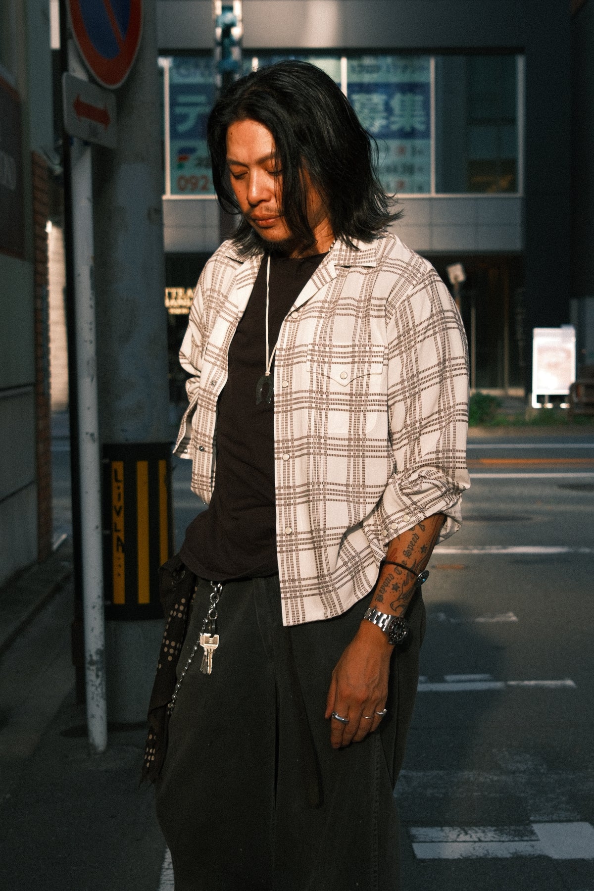 The Letters : OPEN COLLAR SHIRT -SASHIKO CHECK RAYON- / IVORY