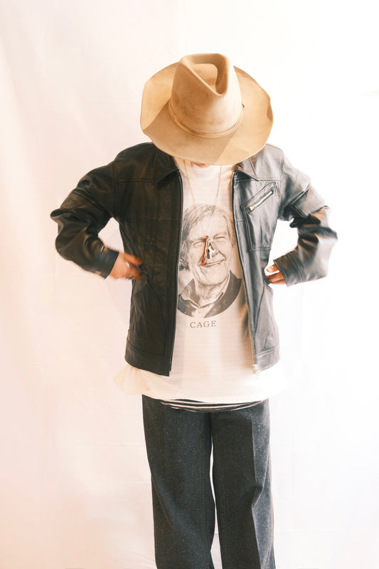OLDPARK : ZIP UP WORK JACKET -LEATHER- (BLACK、Mサイズ)