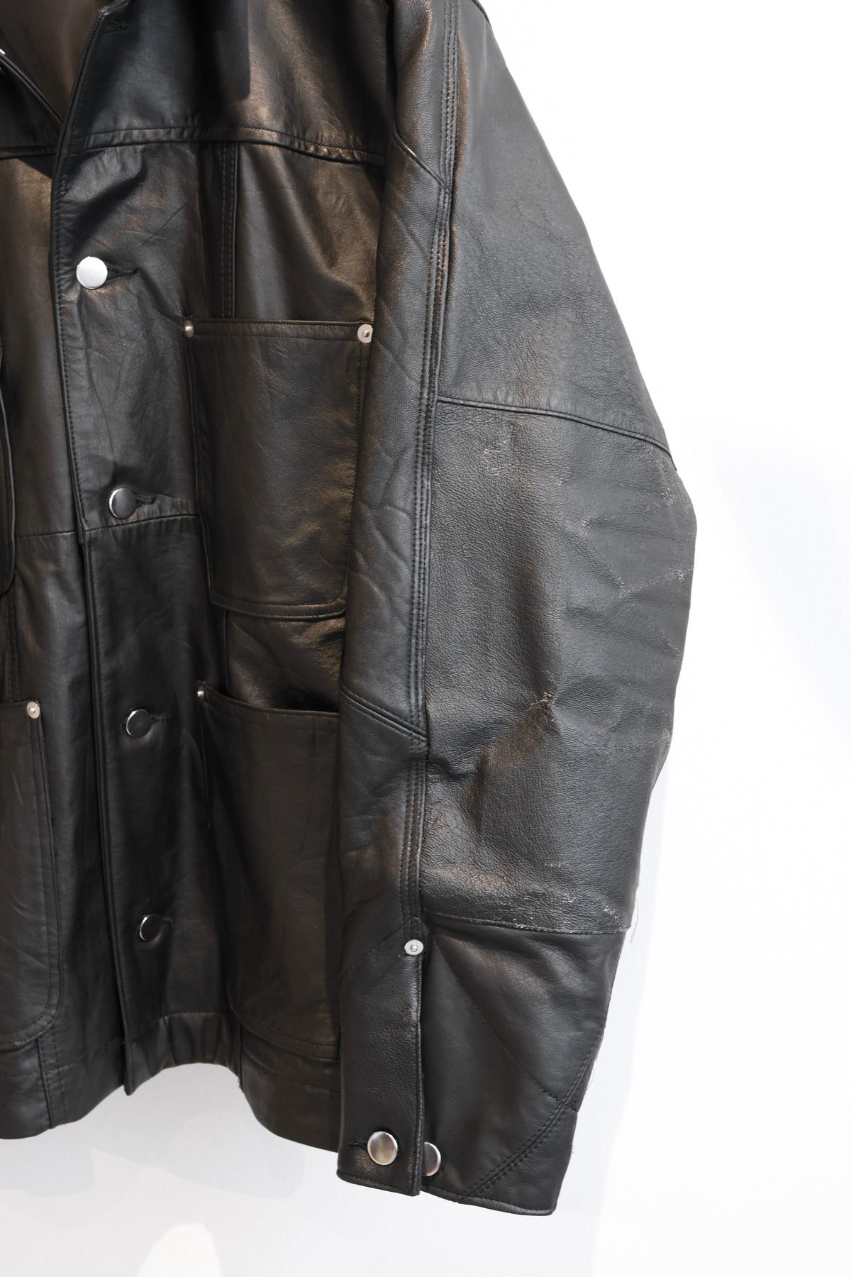 OLDPARK : LEATHER CHORE COAT (BLACK、Mサイズ)