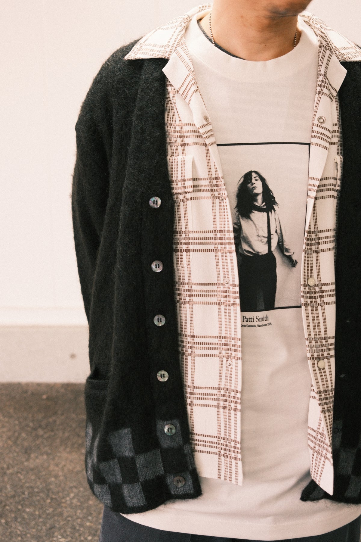 TODAY edition : CHECKER MOHAIR CARDIGAN / BLACK