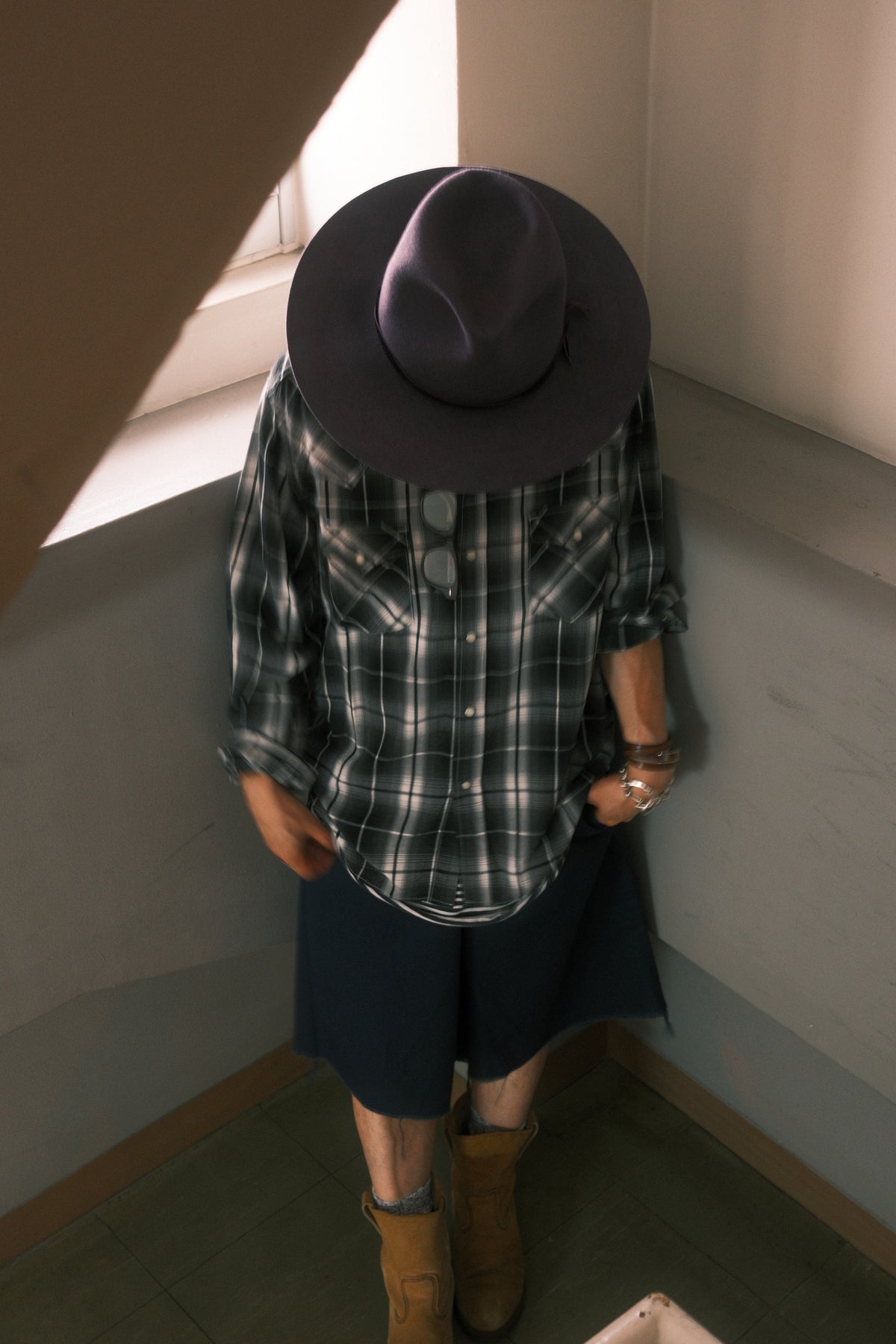 The Letters : WESTERN SHIRT -OMBRE CHECK RAYON-