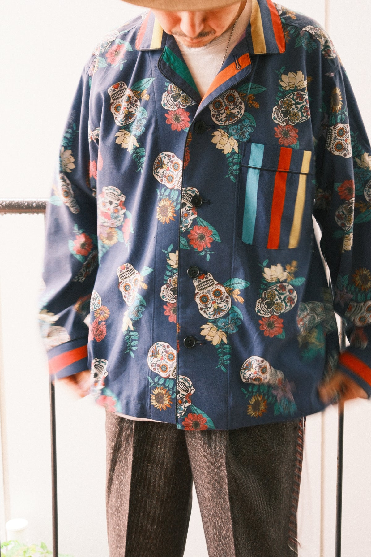 OLDPARK : PAJAMA SHIRT -SHEET- "Mexican skull"/ Mサイズ
