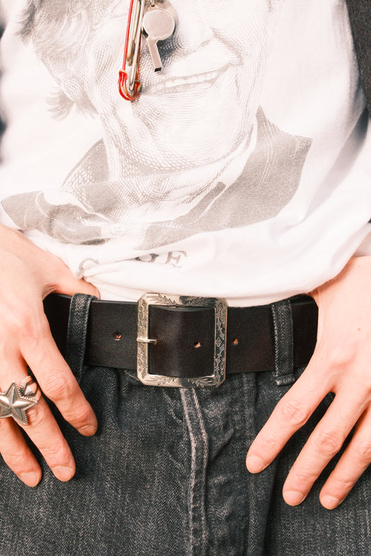 The Letters : GARRISON EMBROIDERY BELT -COW HIDE- / BLACK