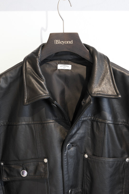 OLDPARK : LEATHER CHORE COAT (BLACK、Mサイズ)