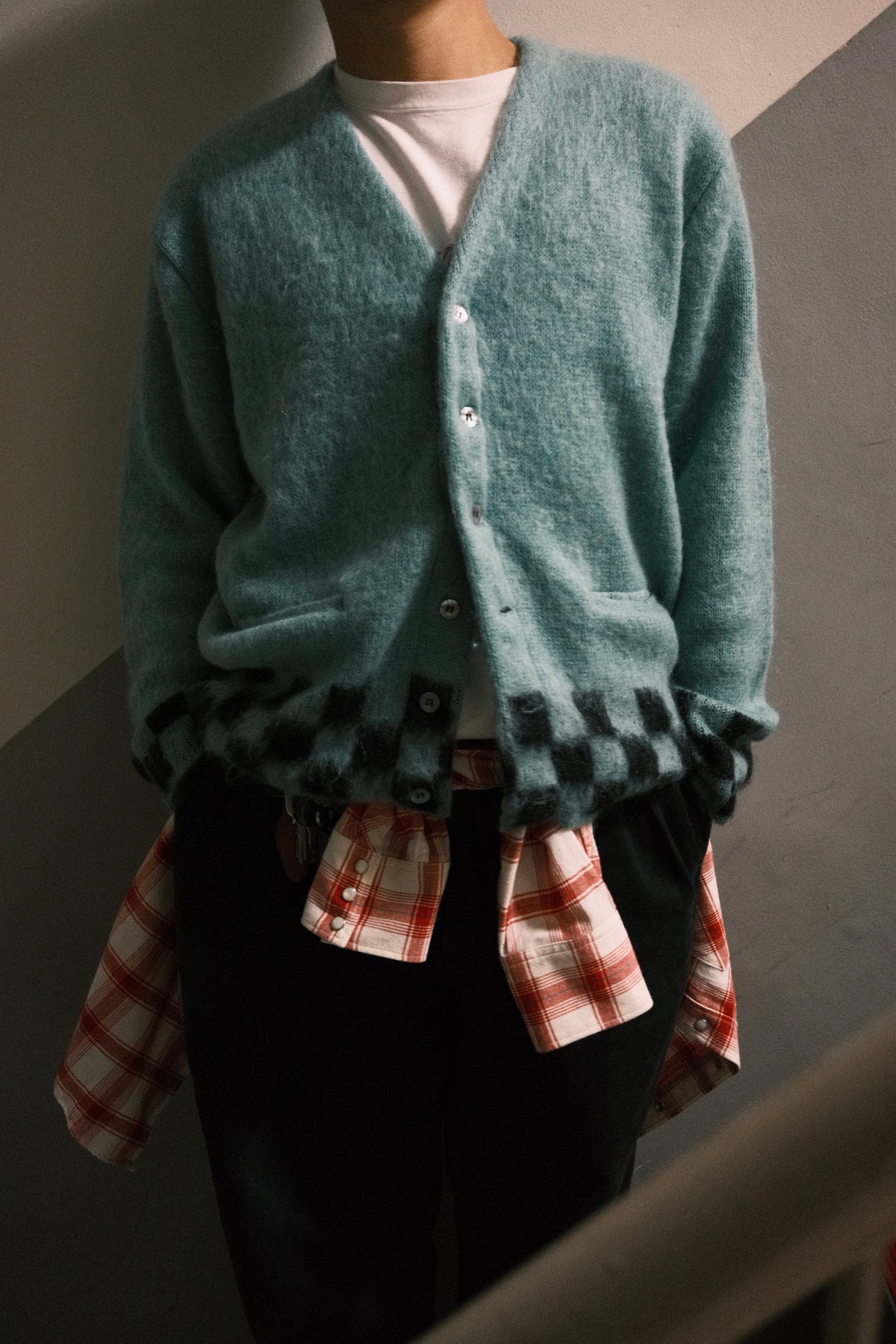 TODAY edition : CHECKER MOHAIR CARDIGAN / BLUE