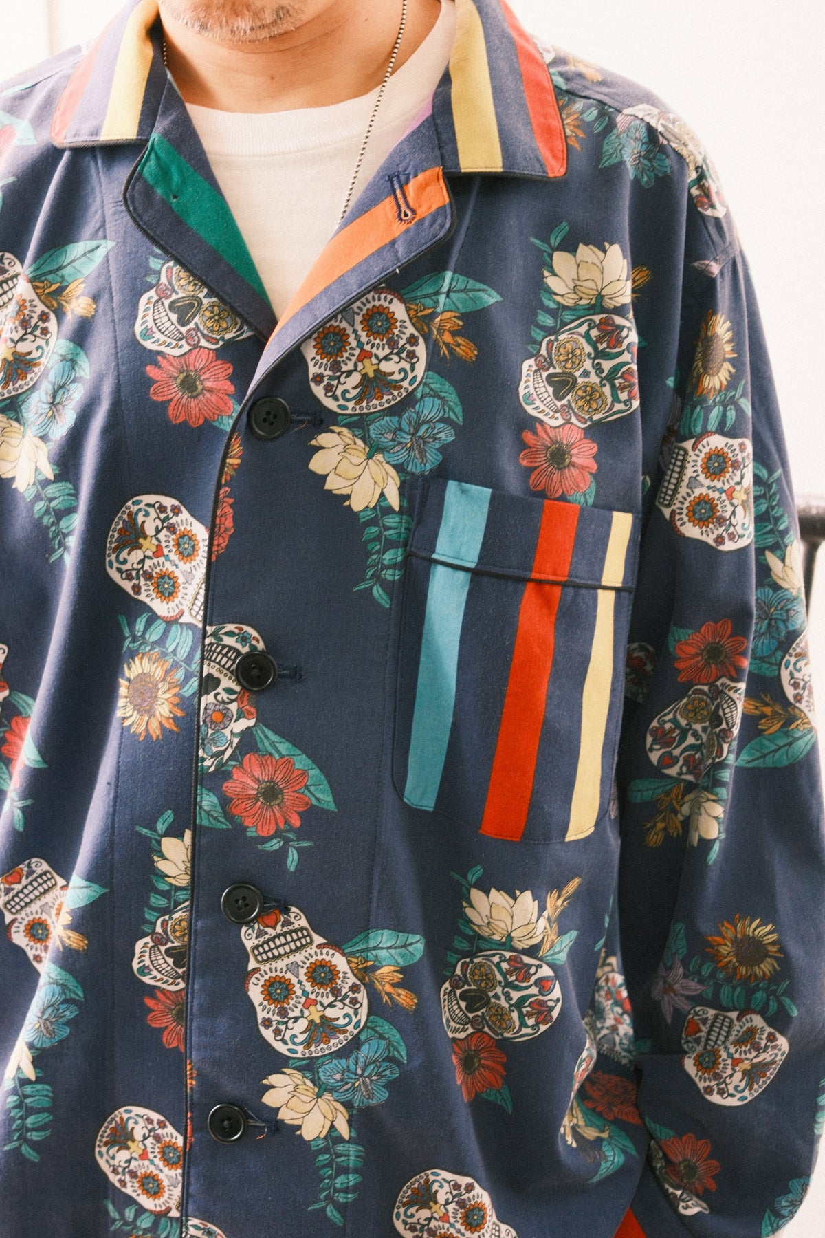 OLDPARK : PAJAMA SHIRT -SHEET- "Mexican skull"/ Mサイズ