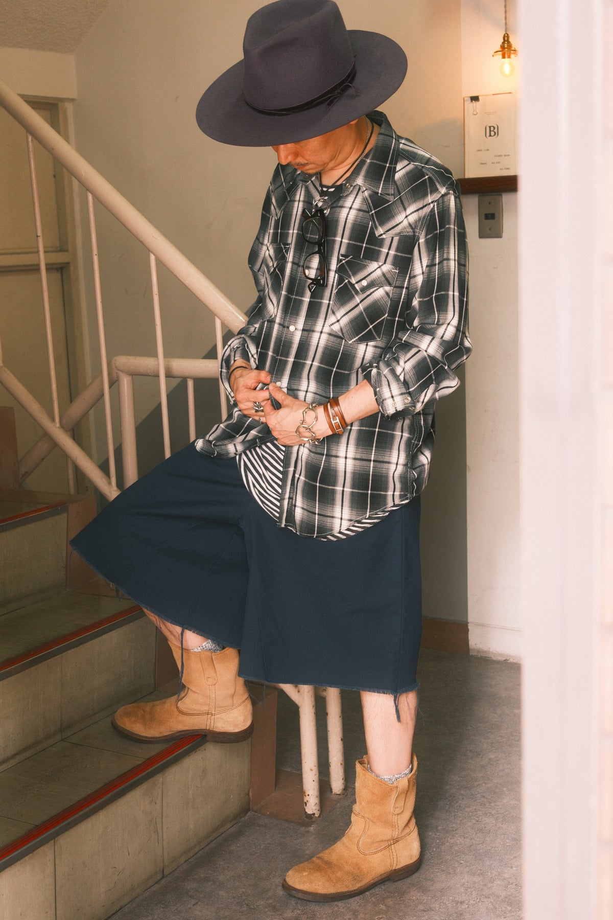 The Letters : WESTERN SHIRT -OMBRE CHECK RAYON-