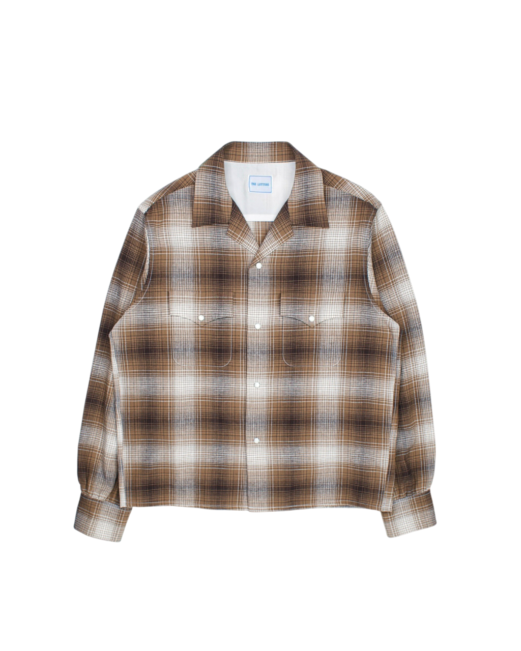 The Letters : OPEN COLLAR SHIRT -CHECK OPEN END YARN COTTON- / BROWN