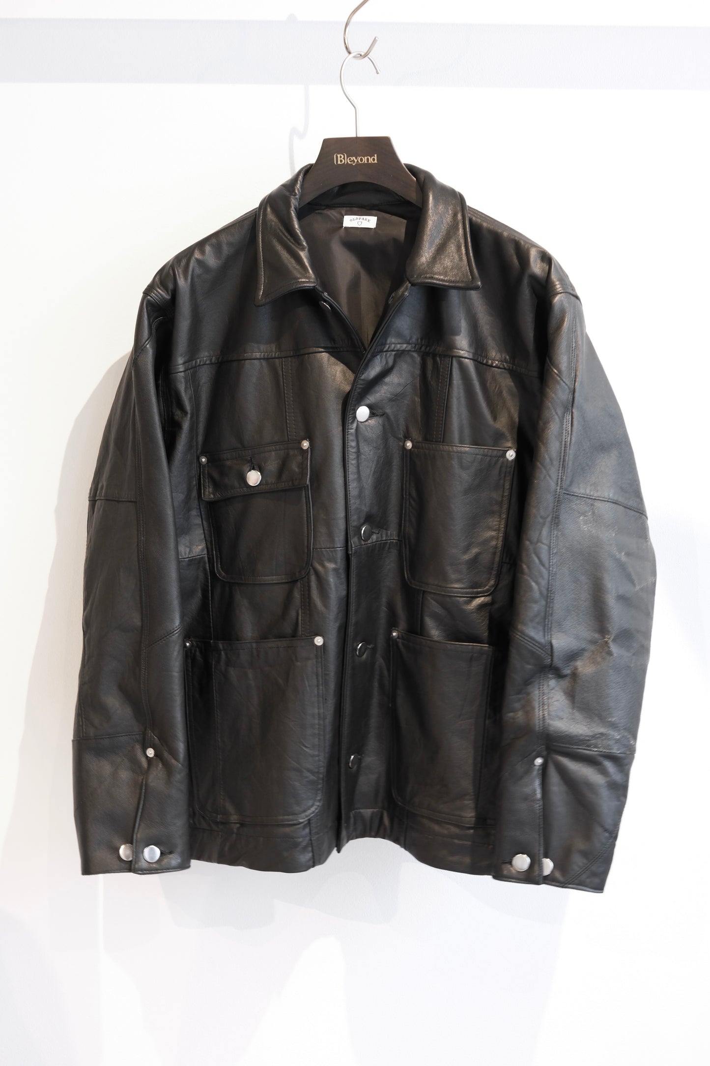 OLDPARK : LEATHER CHORE COAT (BLACK、Mサイズ)