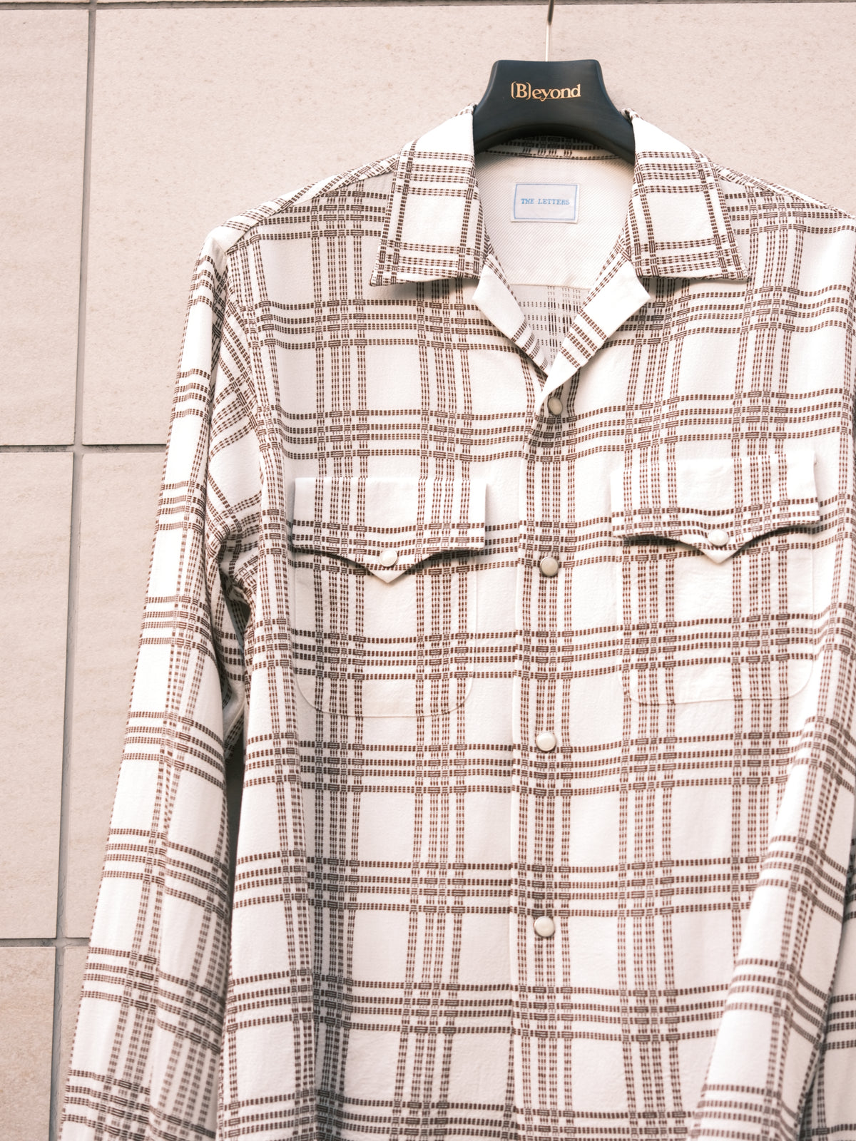 The Letters : OPEN COLLAR SHIRT -SASHIKO CHECK RAYON- / IVORY