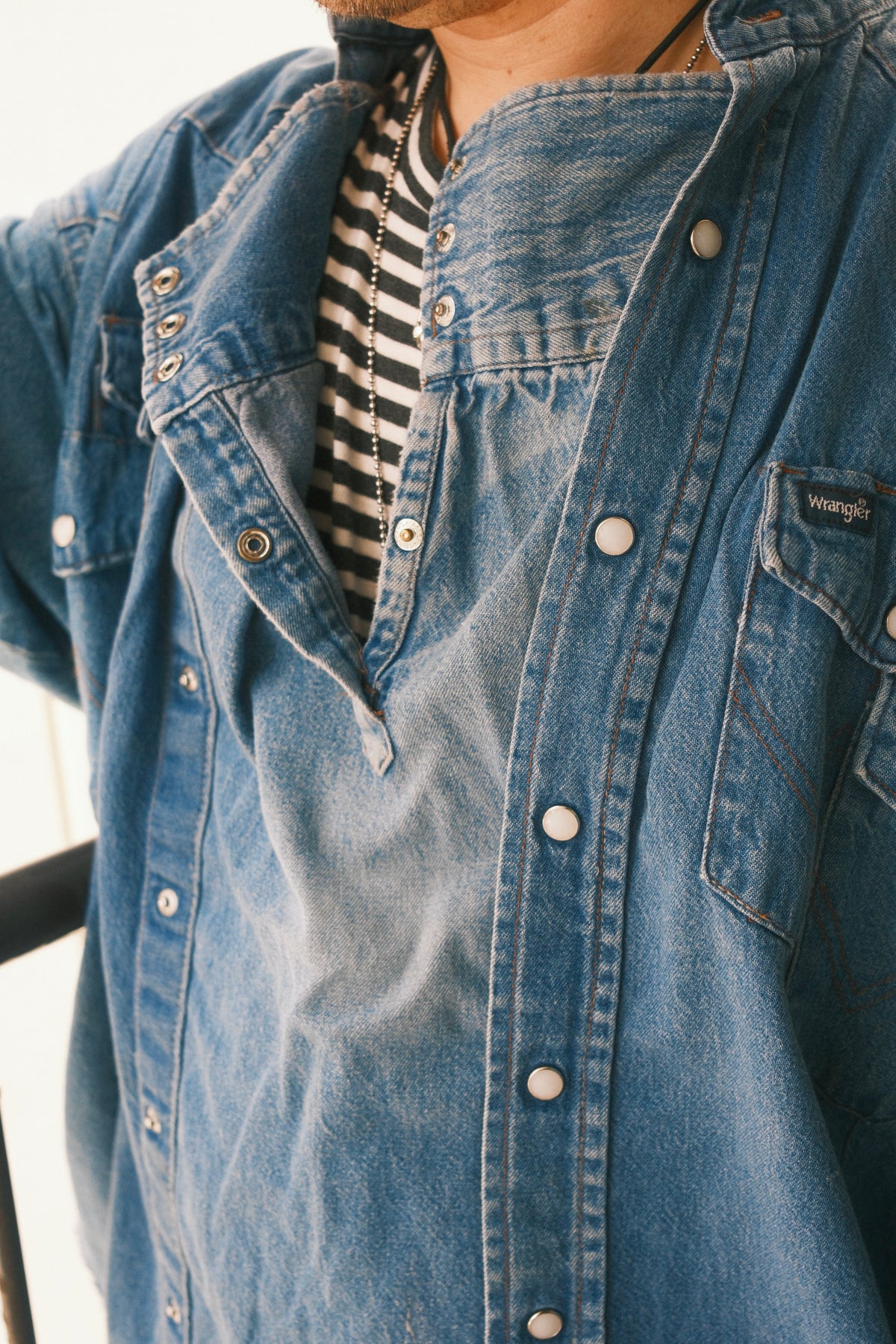 OLDPARK : SLEEVE FRONT SHIRT (DENIM / Fサイズ-1)