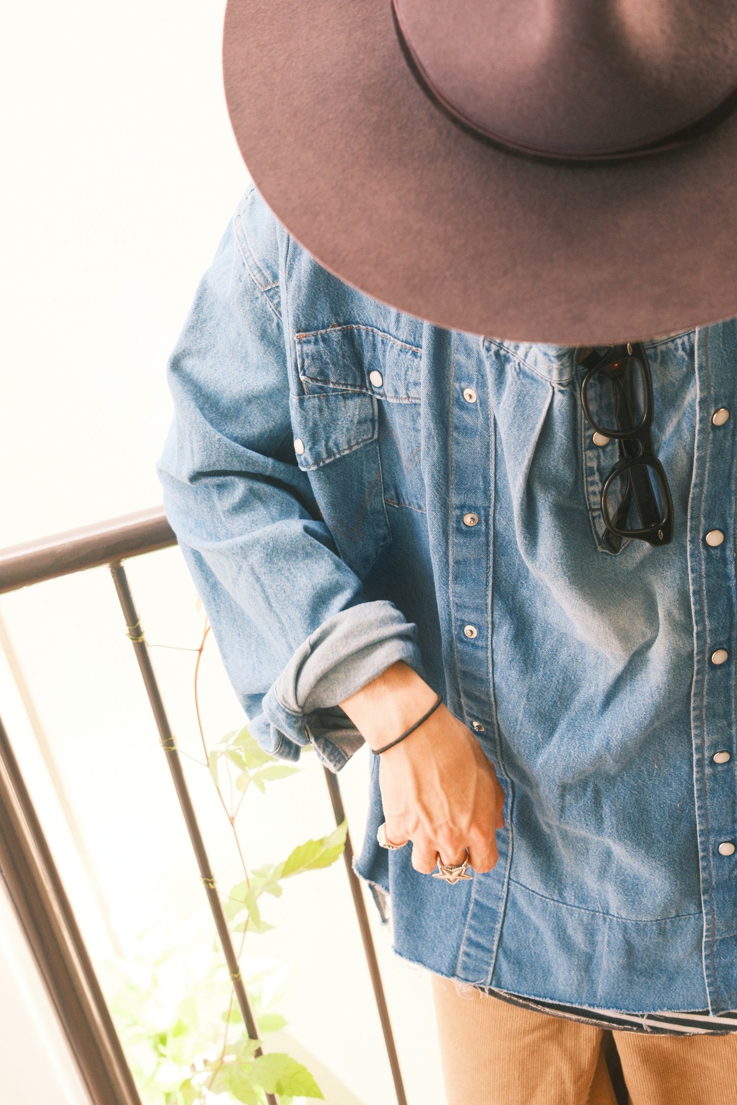 OLDPARK : SLEEVE FRONT SHIRT (DENIM / Fサイズ-1)