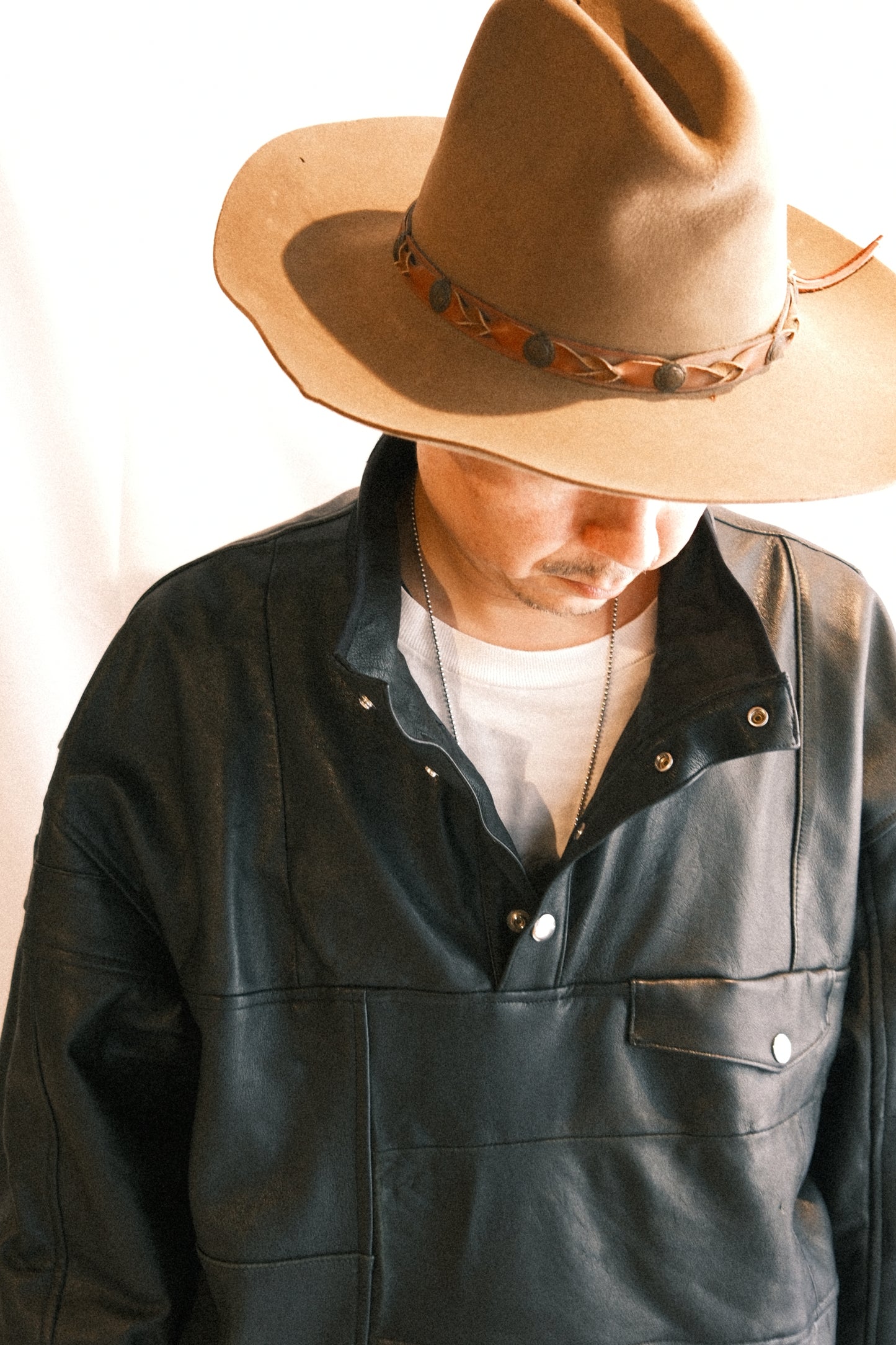 OLDPARK : SNAP PULLOVER JACKET -LEATHER-  (BLACK、Mサイズ)