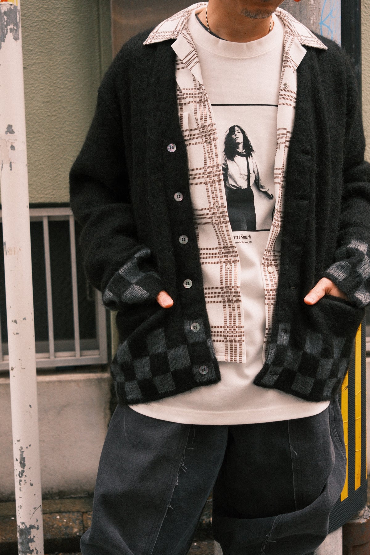 TODAY edition : CHECKER MOHAIR CARDIGAN / BLACK