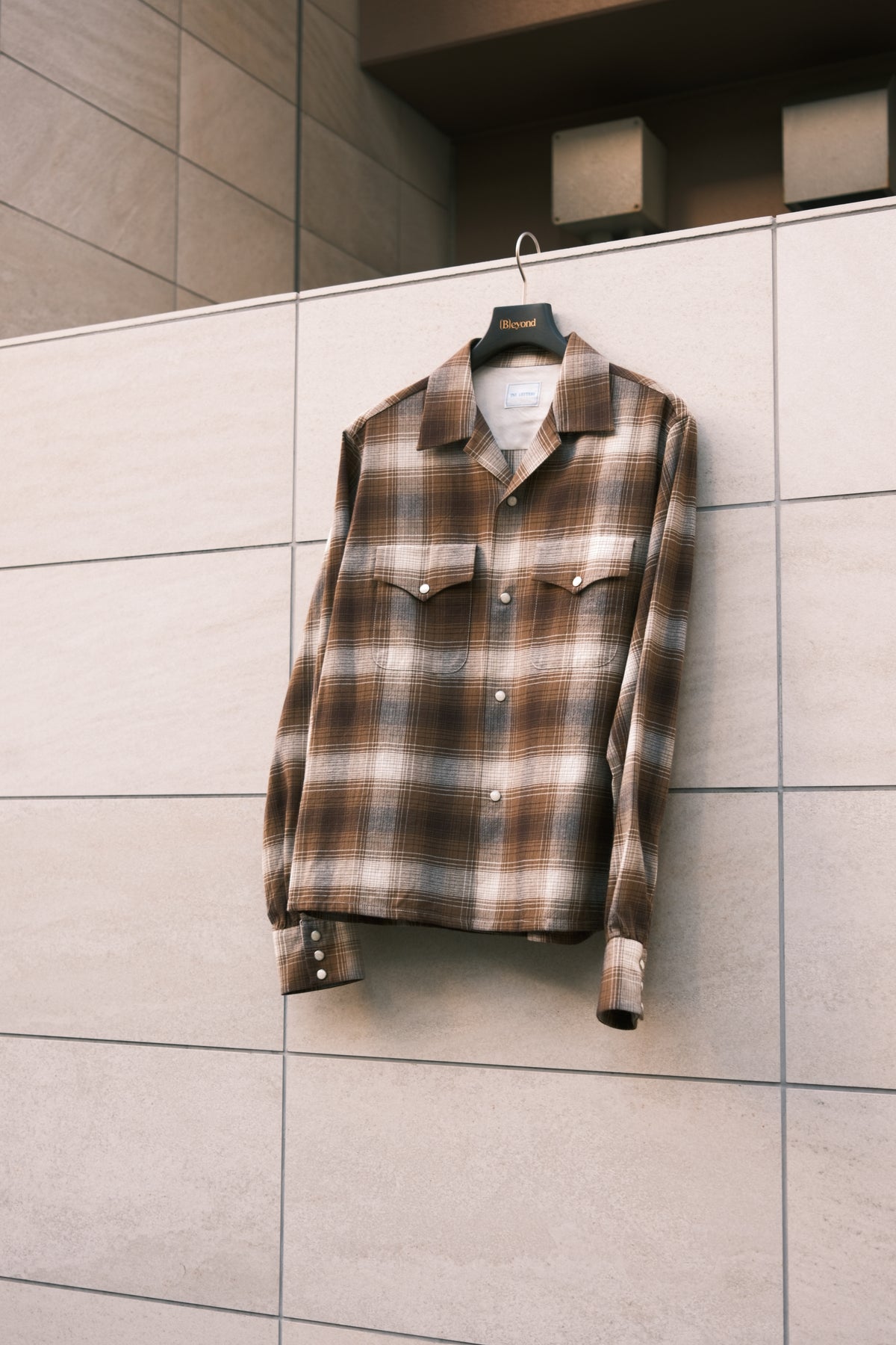 The Letters : OPEN COLLAR SHIRT -CHECK OPEN END YARN COTTON- / BROWN
