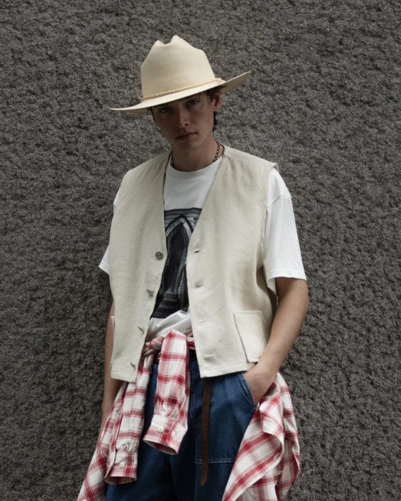 The Letters : CONCHO VEST -BLANKET LINEN WOOL-