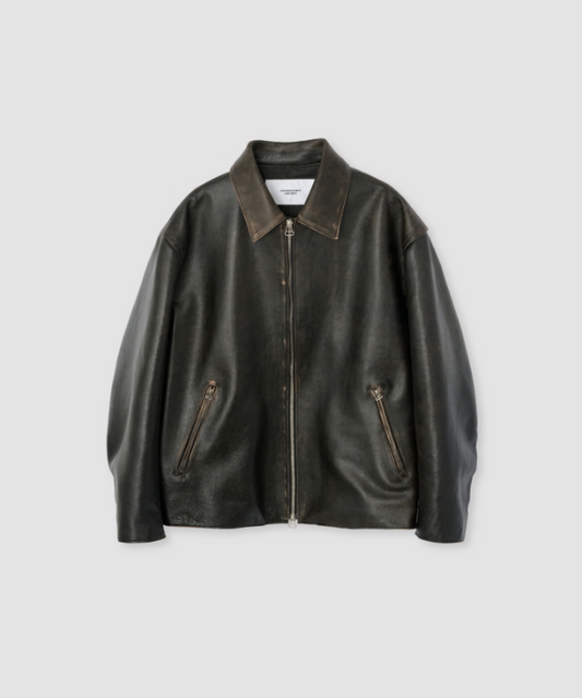 JOHN MASON SMITH / JANE SMITH : COW LEATHER VINTAGE FINISHED ZIP BLOUSON