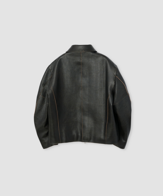 JOHN MASON SMITH / JANE SMITH : COW LEATHER VINTAGE FINISHED ZIP BLOUSON