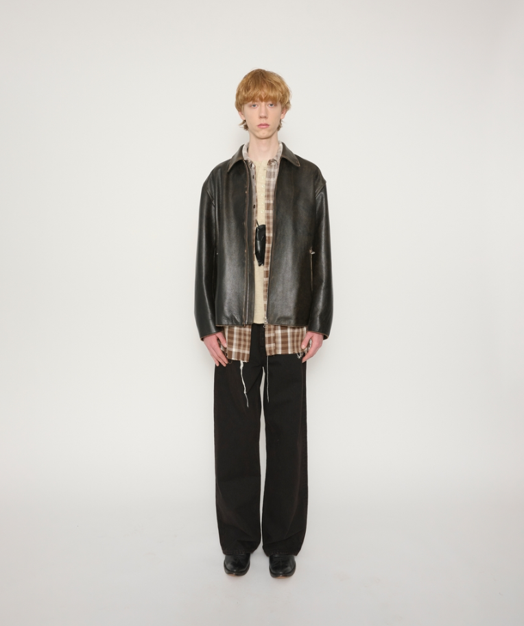 JOHN MASON SMITH / JANE SMITH : COW LEATHER VINTAGE FINISHED ZIP BLOUSON