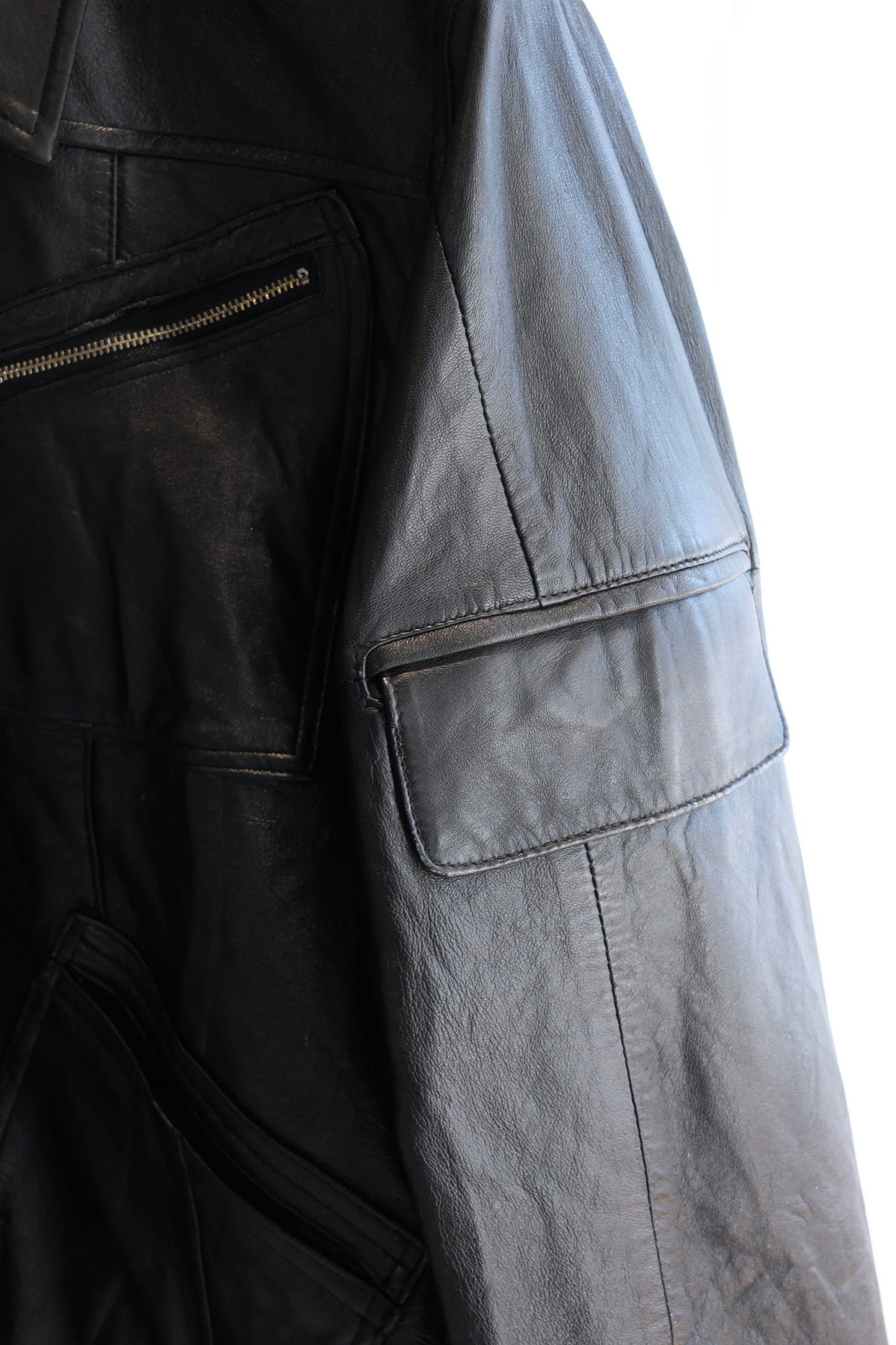 OLDPARK : ZIP UP WORK JACKET -LEATHER- (BLACK、Mサイズ)