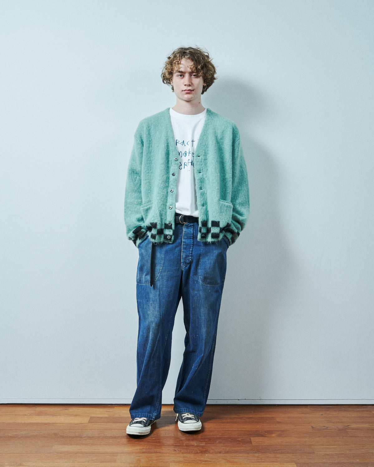 TODAY edition : CHECKER MOHAIR CARDIGAN / BLUE
