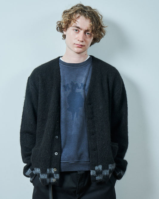 TODAY edition : CHECKER MOHAIR CARDIGAN / BLACK