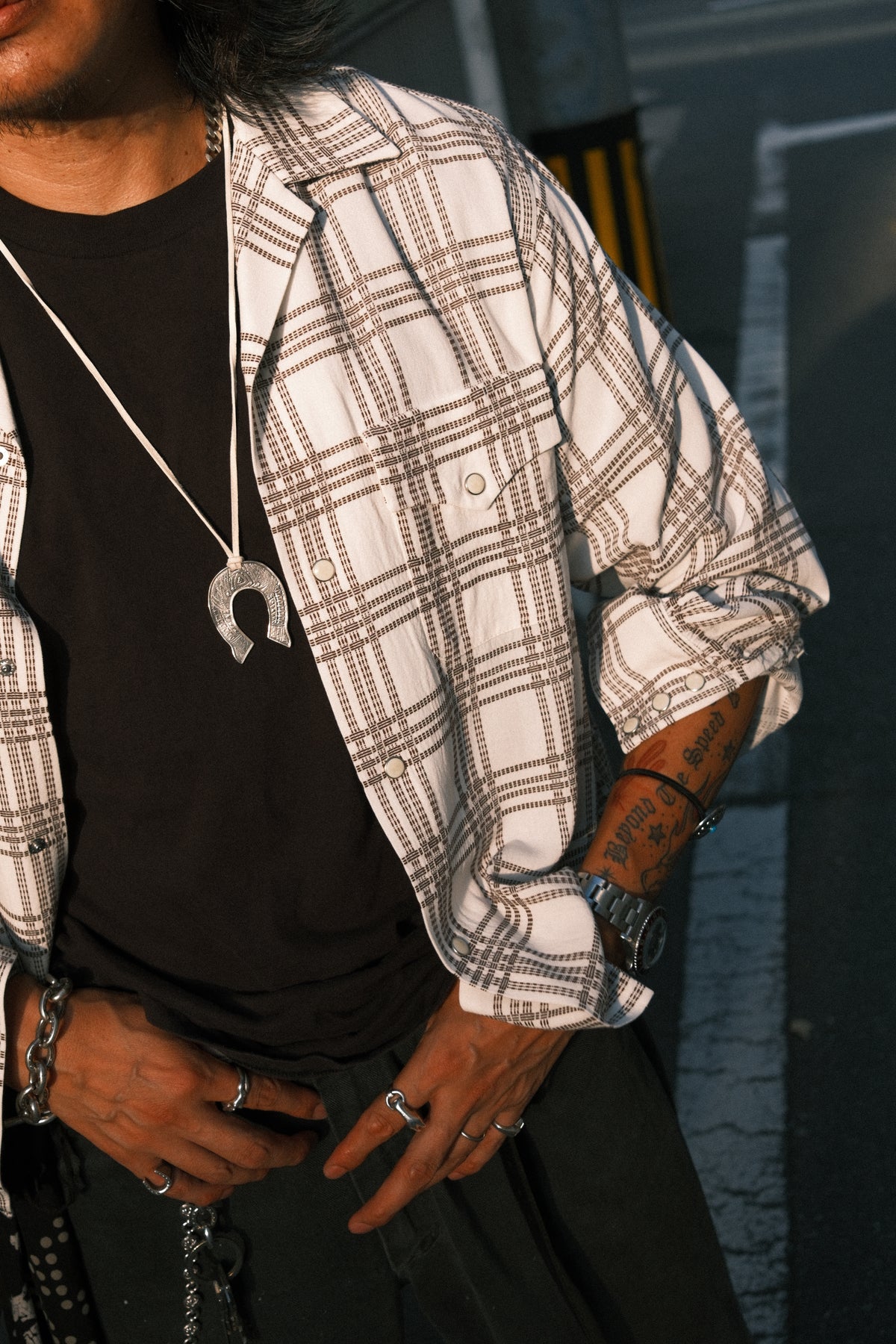 The Letters : OPEN COLLAR SHIRT -SASHIKO CHECK RAYON- / IVORY