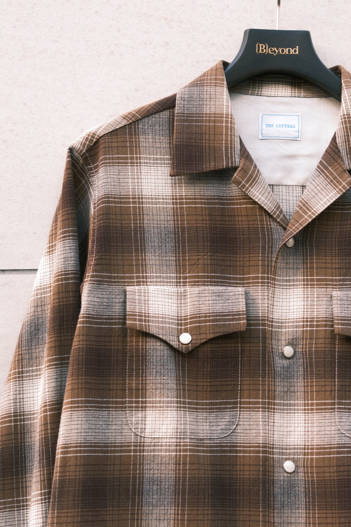 The Letters : OPEN COLLAR SHIRT -CHECK OPEN END YARN COTTON- / BROWN