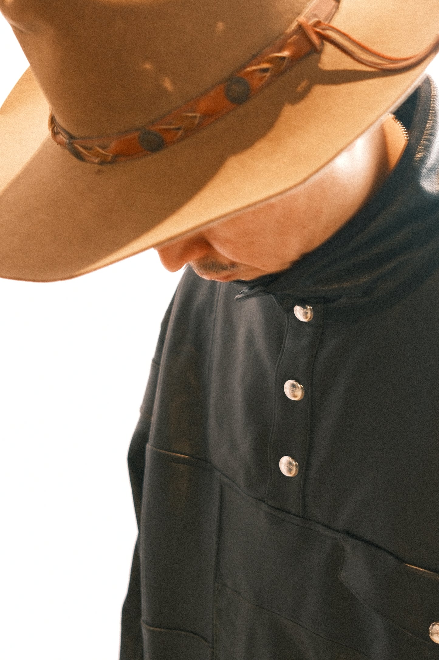 OLDPARK : SNAP PULLOVER JACKET -LEATHER-  (BLACK、Mサイズ)