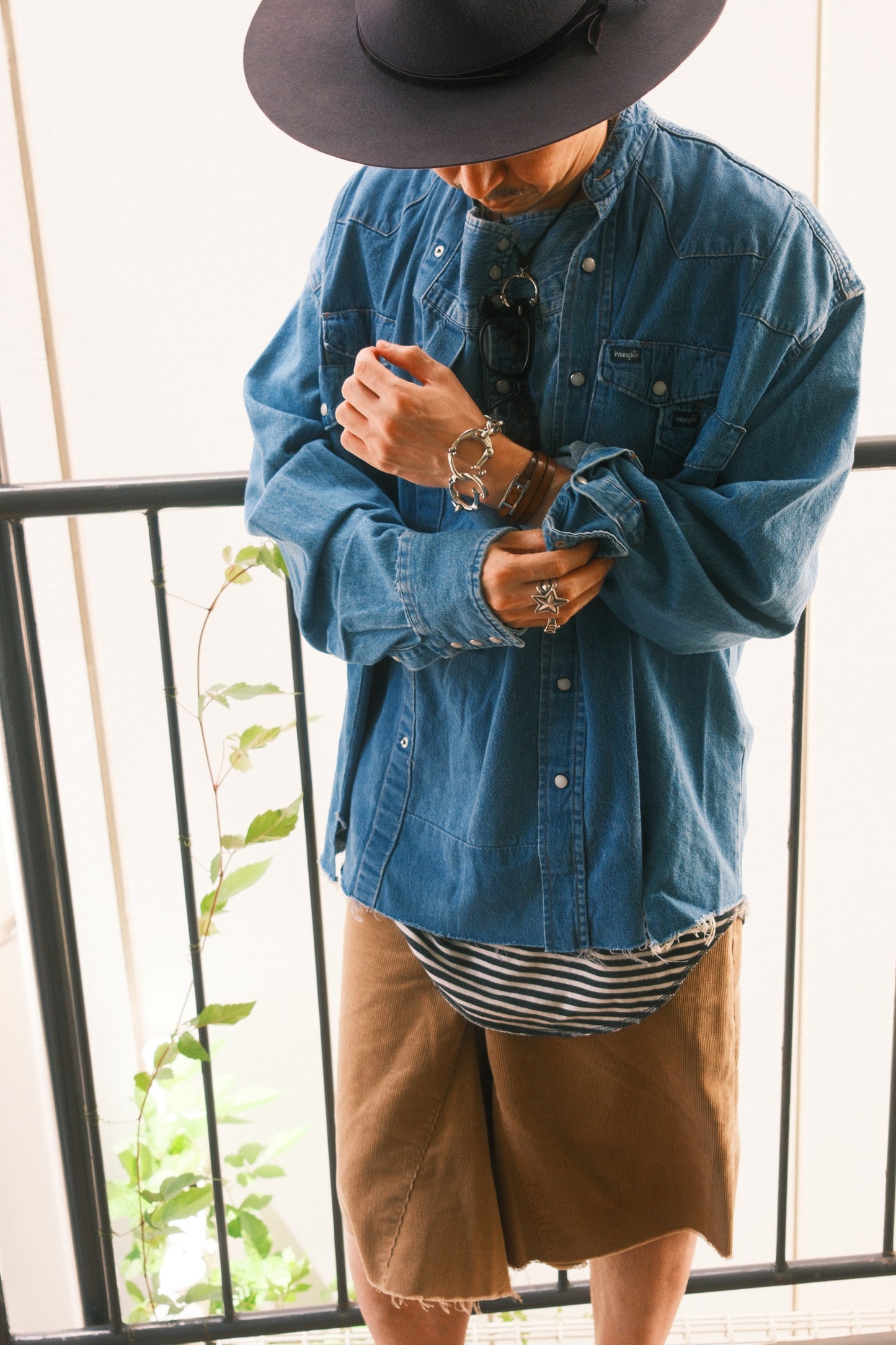 OLDPARK : SLEEVE FRONT SHIRT (DENIM / Fサイズ-1)