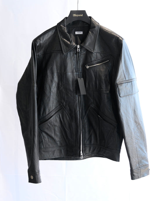 OLDPARK : ZIP UP WORK JACKET -LEATHER- (BLACK、Mサイズ)