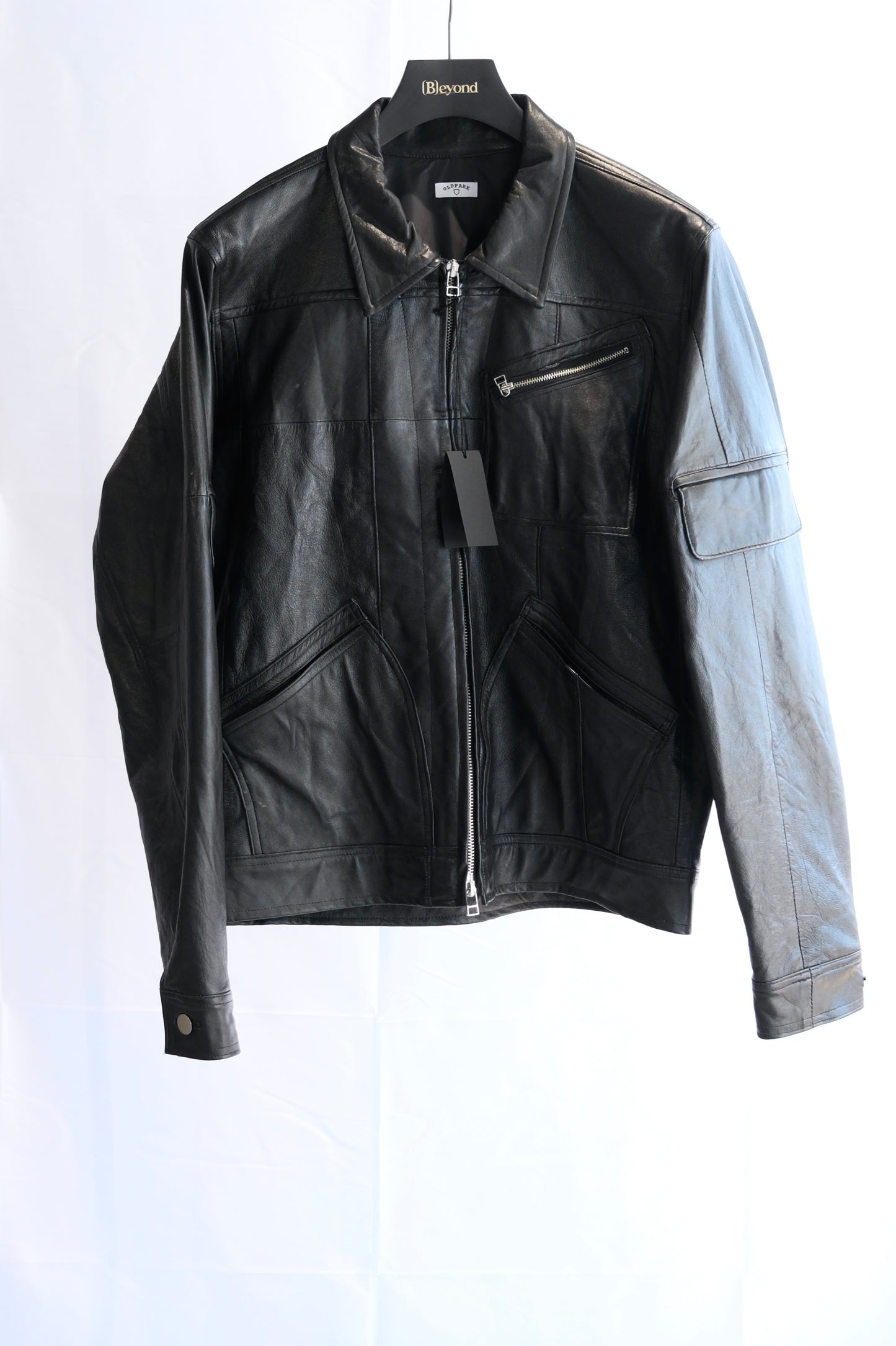 OLDPARK : ZIP UP WORK JACKET -LEATHER- (BLACK、Mサイズ)