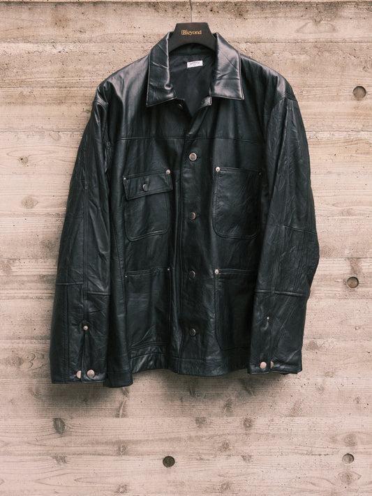 OLDPARK : LEATHER CHORE COAT (BLACK、XLサイズ)