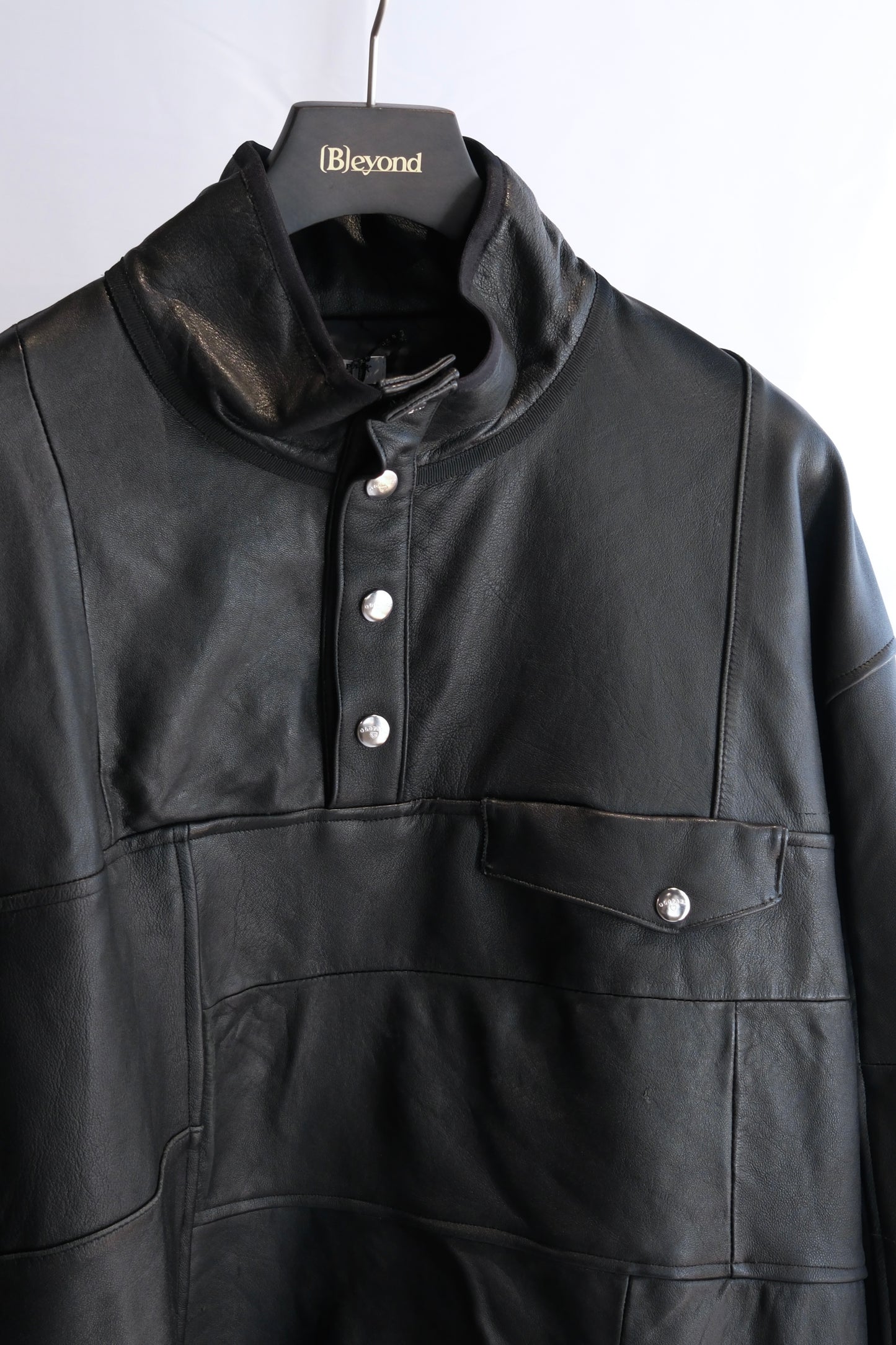 OLDPARK : SNAP PULLOVER JACKET -LEATHER-  (BLACK、Mサイズ)