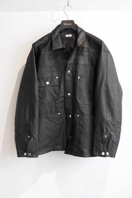 OLDPARK : LEATHER CHORE COAT (BLACK、XLサイズ)