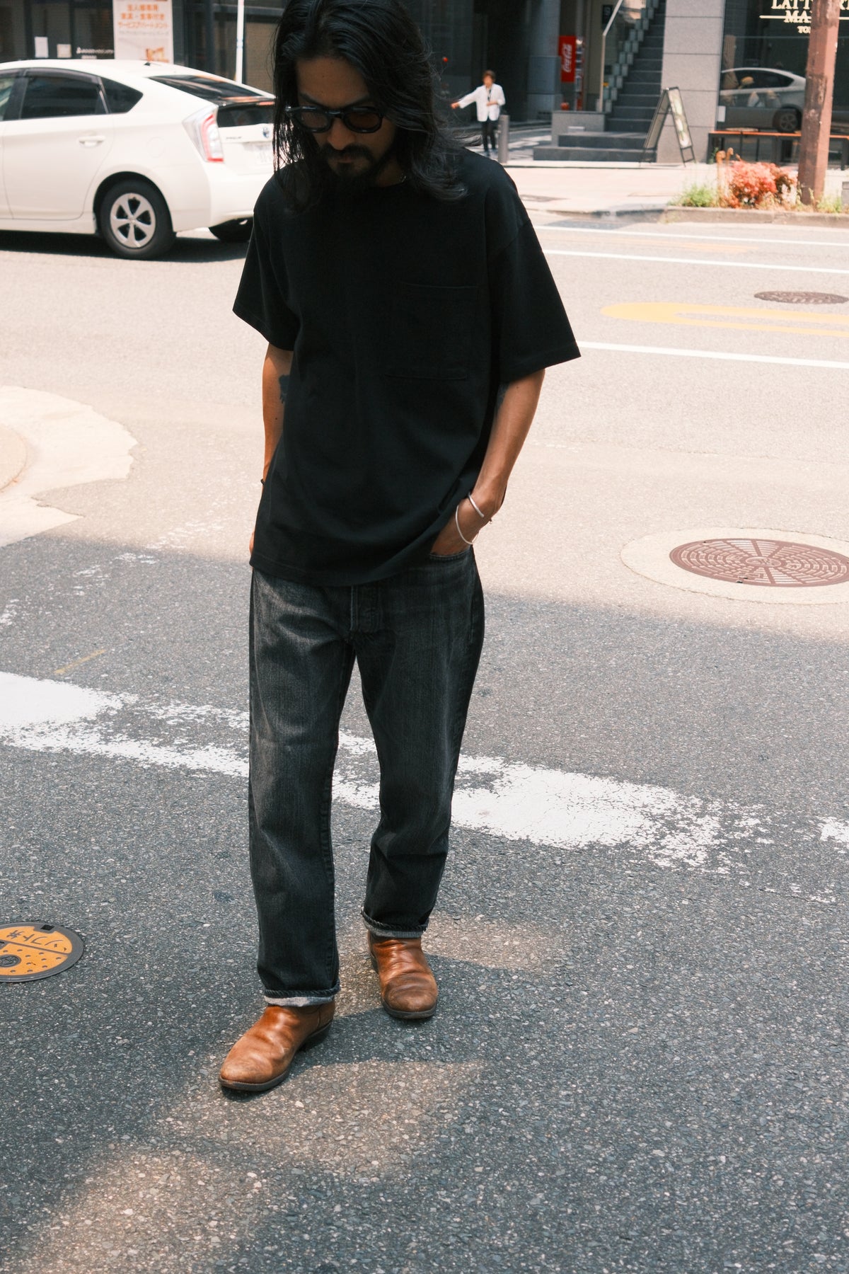MINEDENIM : FASHION IS LANGUAGE Crewneck Pocket Tee / BLACK