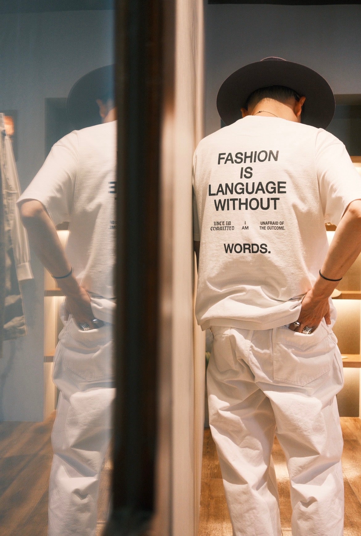 MINEDENIM : FASHION IS LANGUAGE Crewneck Pocket Tee / WHITE