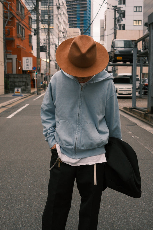 The Letters : SWEATSHIRT ZIP UP HOODIE -LOOPWHEEL FLEECE COTTON- / SAX