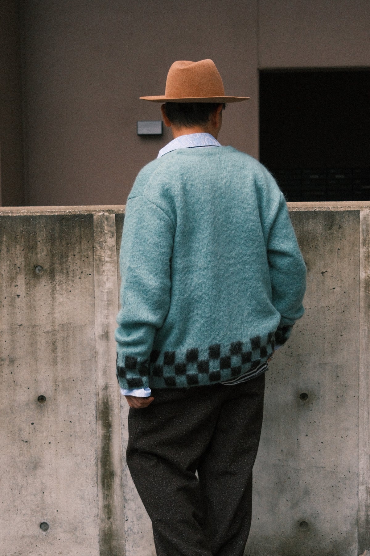 TODAY edition : CHECKER MOHAIR CARDIGAN / BLUE